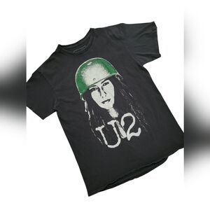 U2 Black Graphic Short Sleeve Tee with Green Helmet Print Size S